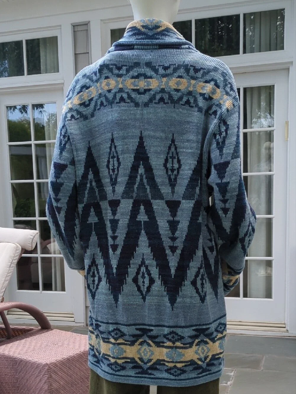 Ralph Lauren Cozy Blue Geometric Button-Front Sweater